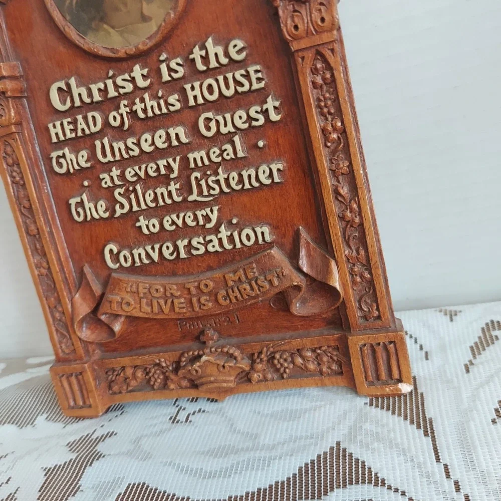 Vintage Religious Wall Plaque Jesus Christ Head of This House Phil 1:21 10x6.5